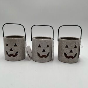 Halloween porcelain Jack O Lantern Votive Tea Light Holders Hanging Greige Gray